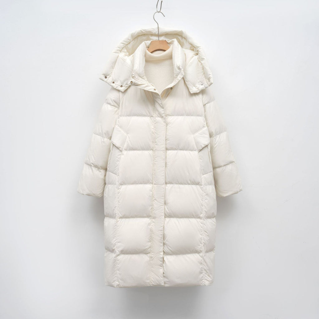 Women's Long Down Jacket with Adjustable Hood and Luxury Lining