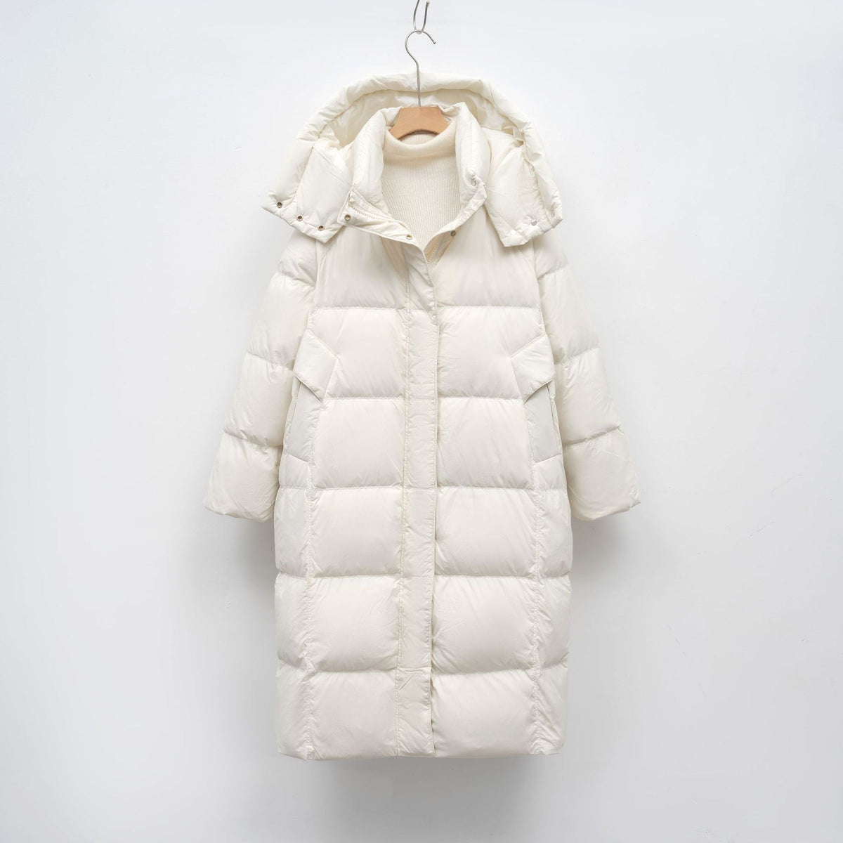 Women's Long Down Jacket with Adjustable Hood and Luxury Lining