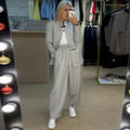 Women's Casual Sweater-Blazer Combo with Wide-Leg Pants