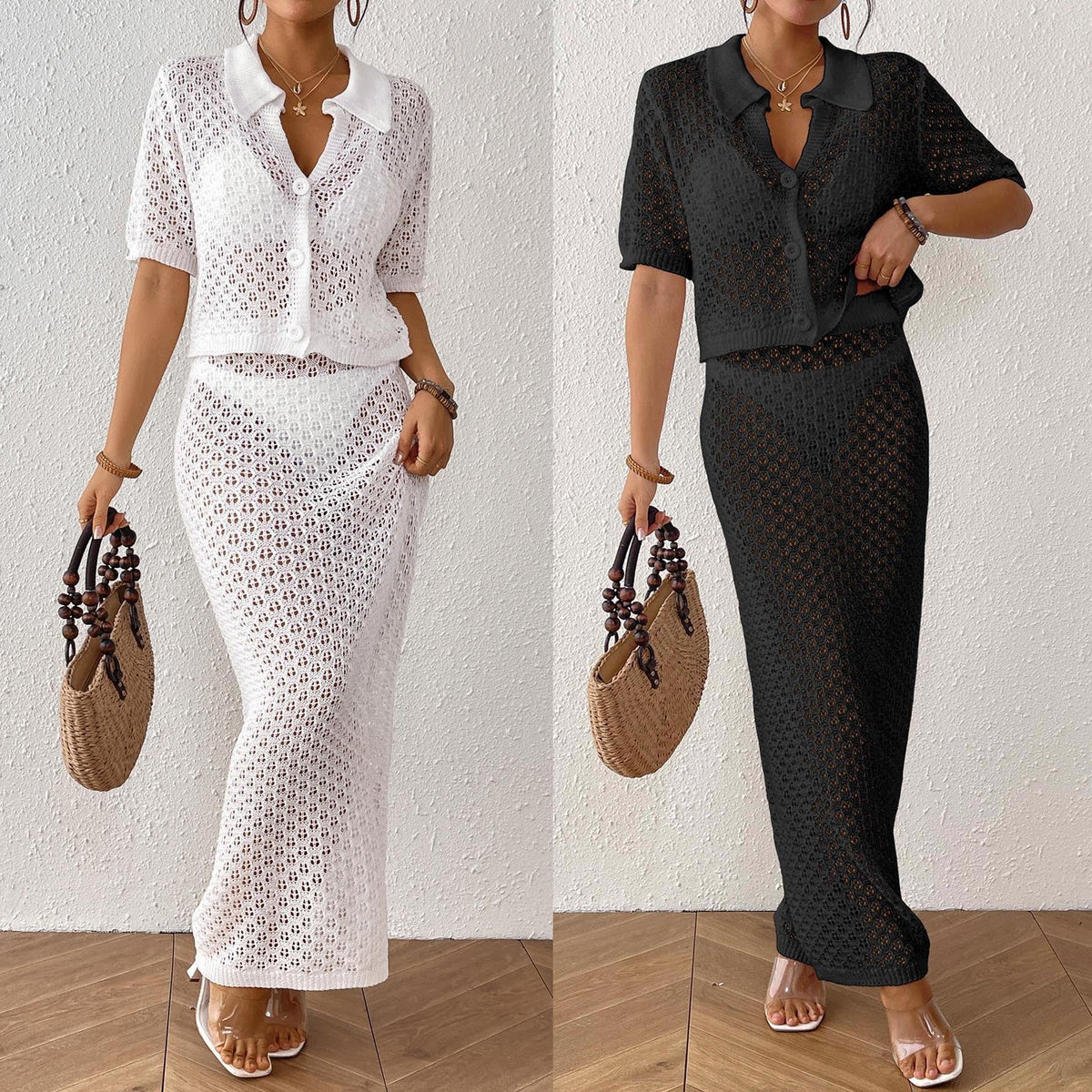 Elegant Women's Crochet Kimono Set