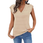Women's Sleeveless V-Neck Knit Top with Textured Design