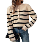 Women's Striped Button-Front Textured Wool Sweater