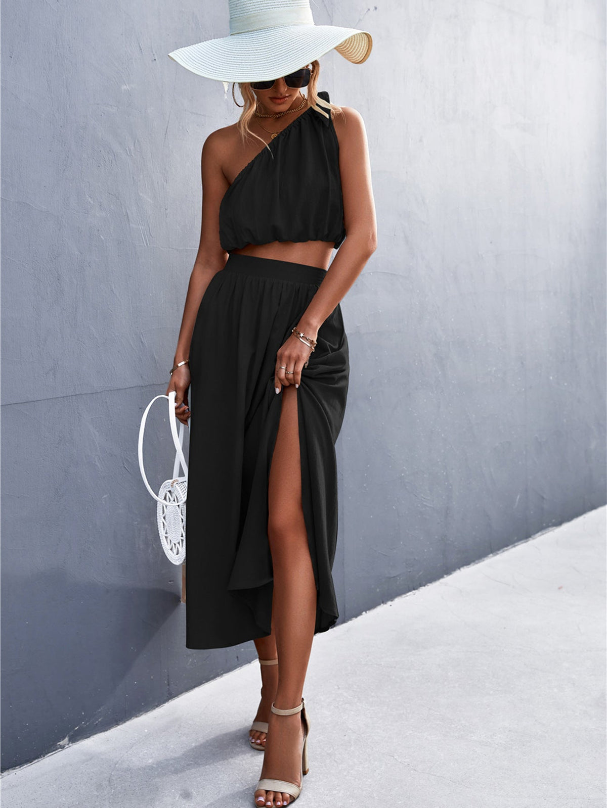 Women's Airy Summer Top and Wide Midi Skirt