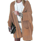 Women's Oversized Chunky Knit Cardigan with Wide Shawl Collar and Patch Pockets