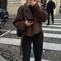 Women's Cropped Wool Coat with Double-Breasted Buttons
