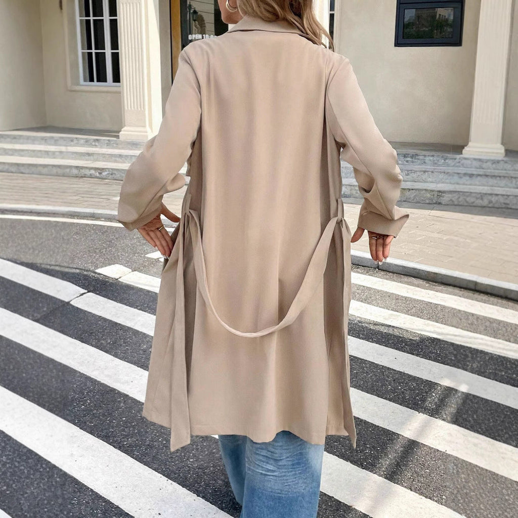 Women's Elegant Minimalist Trench Coat with Belt and Pockets