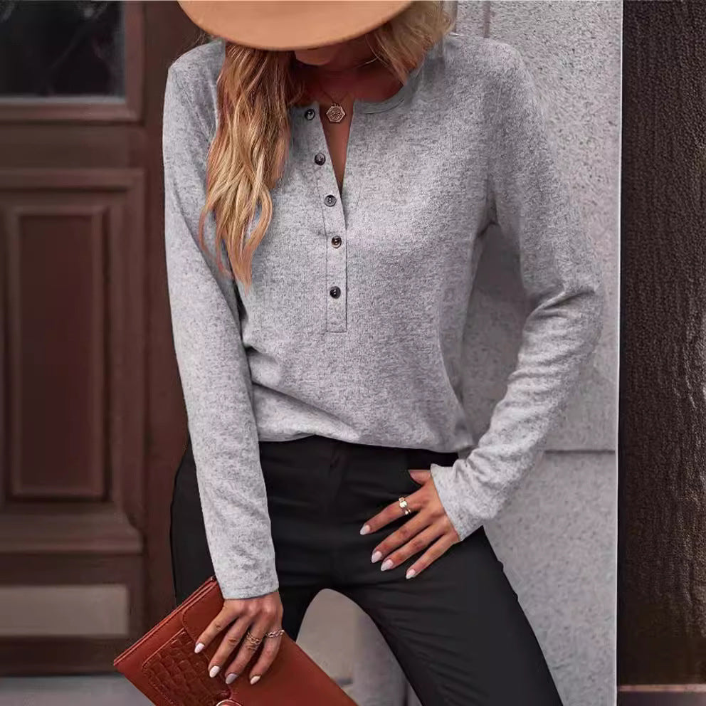 Women's Comfortable Long-Sleeve Shirt with Button Detail