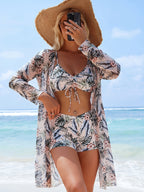 Women's Swim Set with Casual Kimono and Sporty Shorts