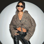 Women's Cropped Plaid Blouse