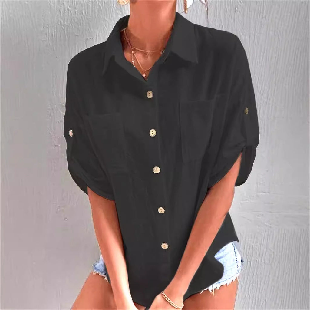 Women's Short-Sleeve Shirt with Patch Pockets and Relaxed Fit