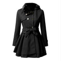 Women's Elegant Trench Coat with Detachable Faux Fur Collar and Waist Belt
