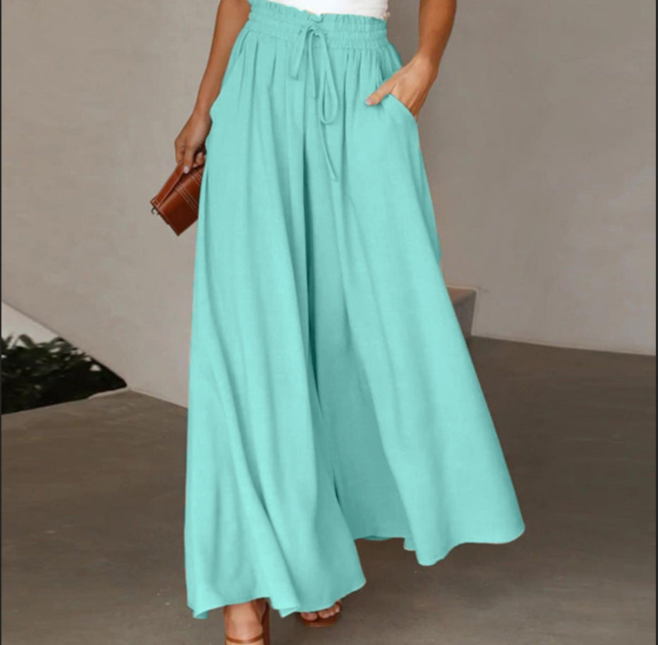Women's Elegant and Airy Wide-Leg Trousers with Elastic Waist and Pockets