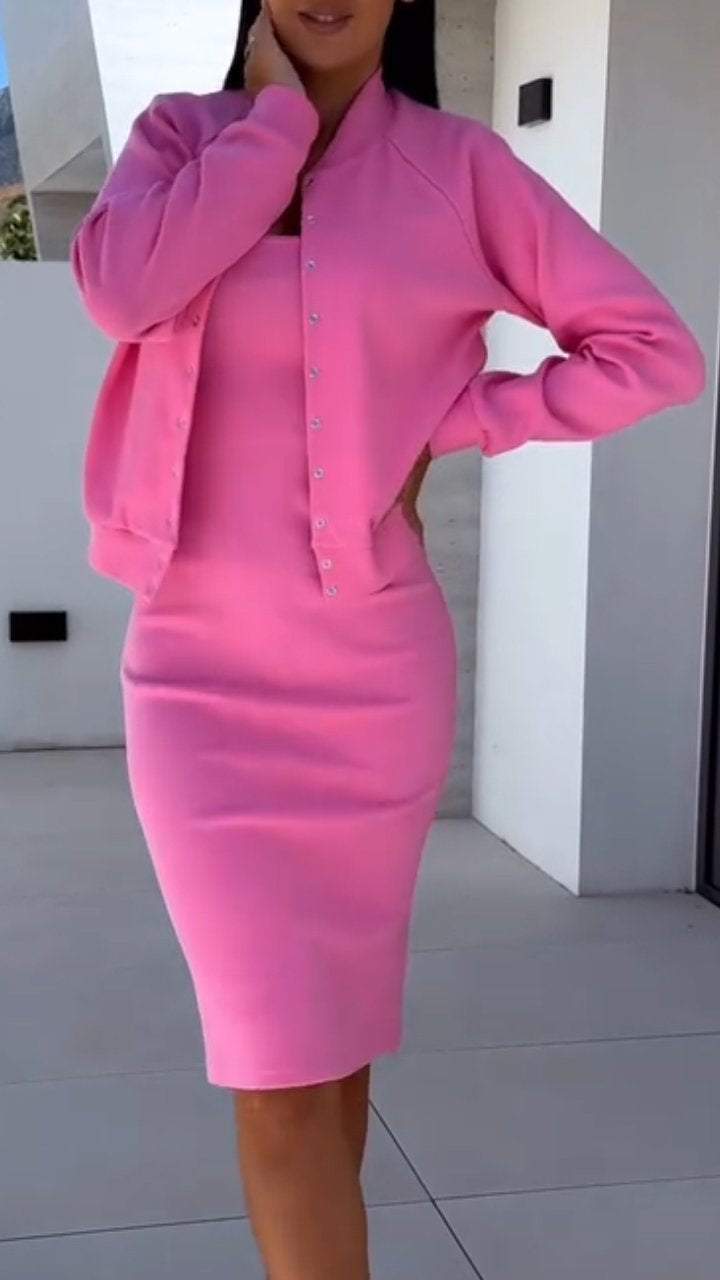Women's Fashionable Sweat Dress and Jacket Set