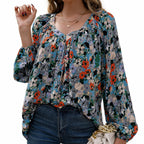 Women's Blouse with Floral Patterns and Airy Sleeves