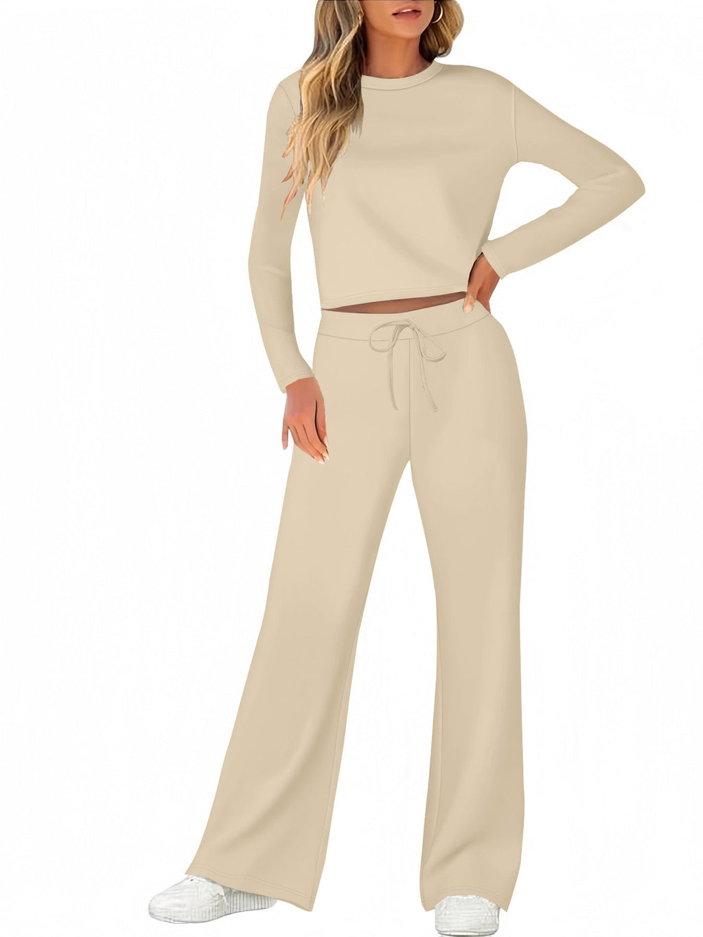 Women's Comfortable Lounge Set with Wide Cut and Long Sleeves