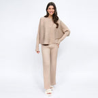 Women's High-Quality Knit Lounge Set with Wide Cut and Button Details
