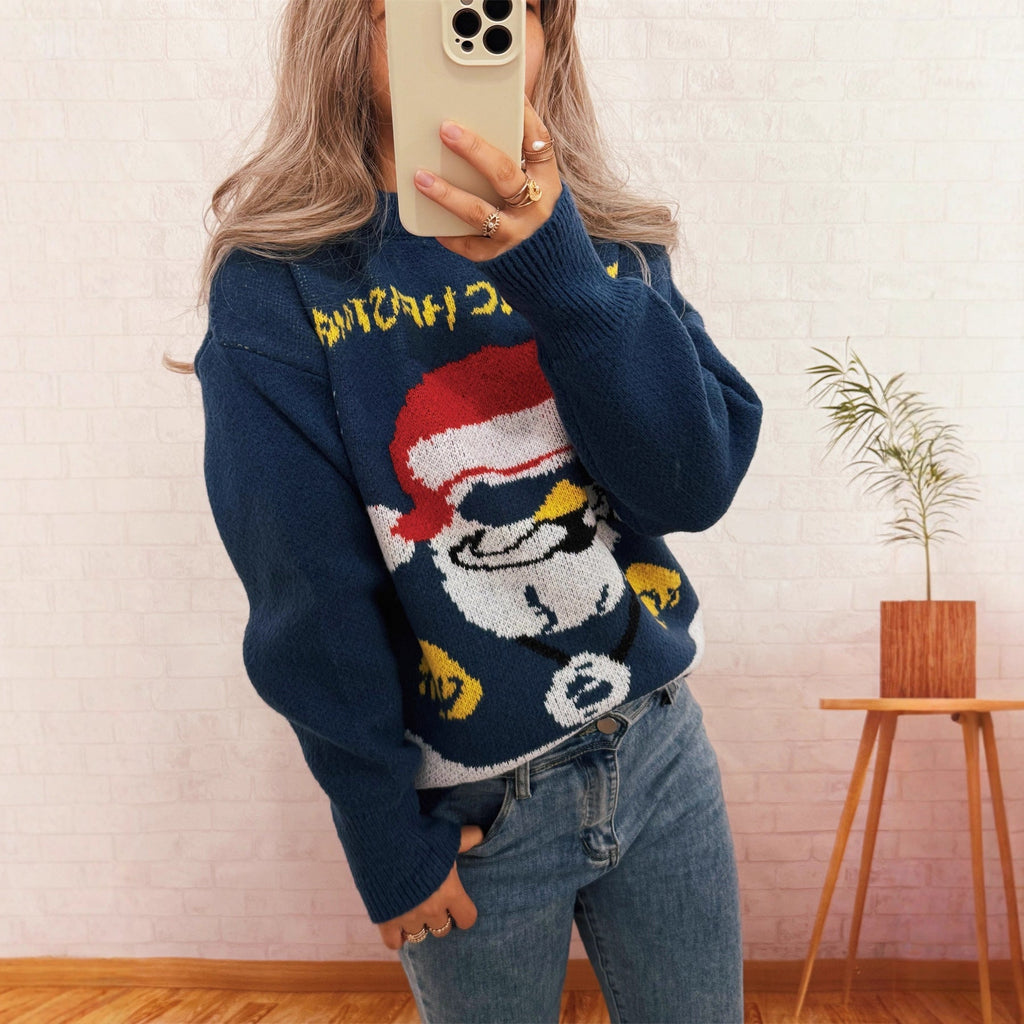 Women's Festive Knit Sweater with Holiday Motif