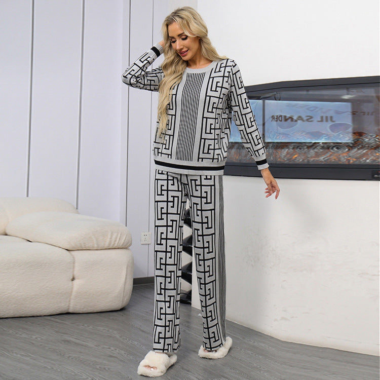 Graphic Print Knit Loungewear Set