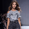 Women's Cold-Shoulder Blouse with Ruffle Details