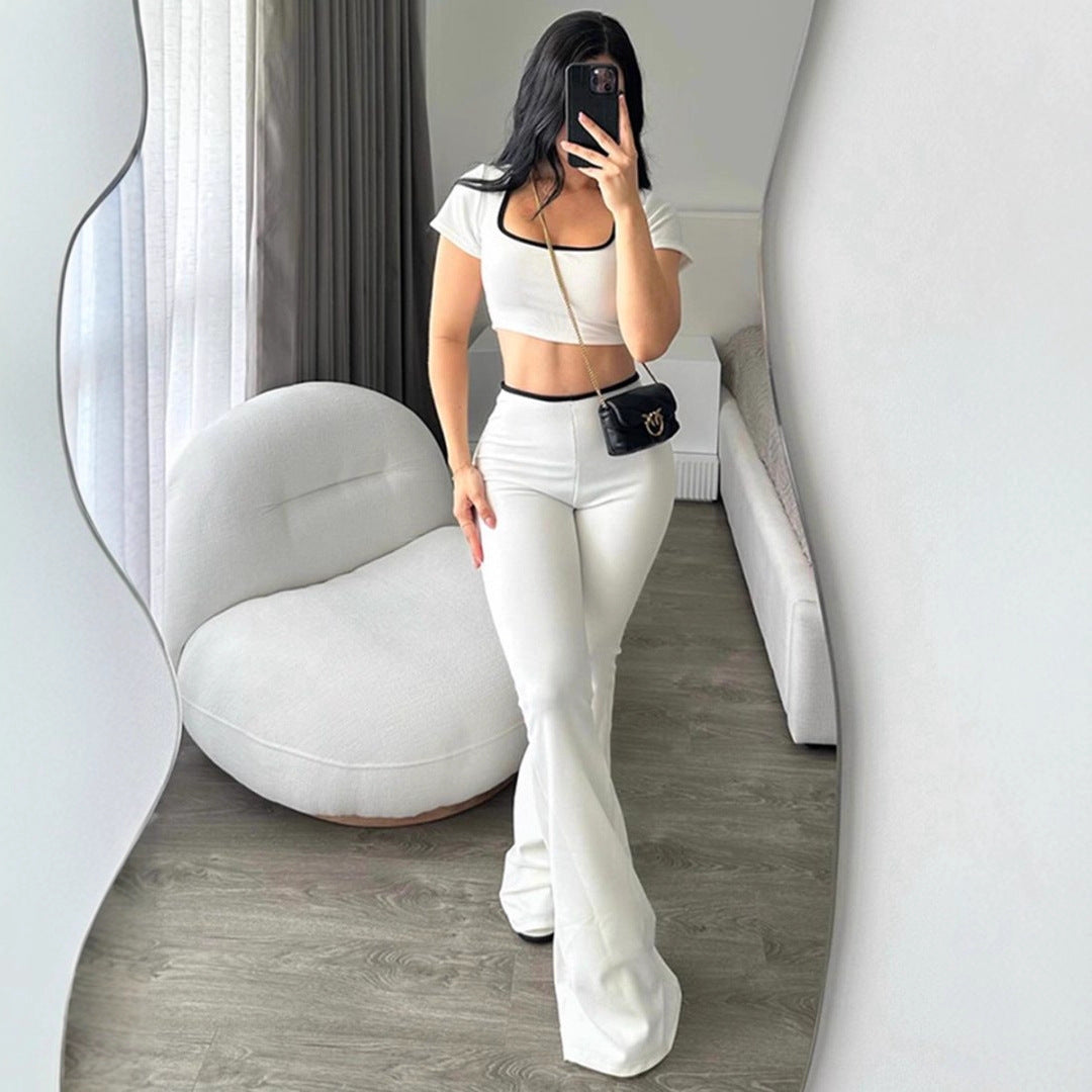 Women's Fashionable Crop Top with Tailored Cut and Wide Trousers