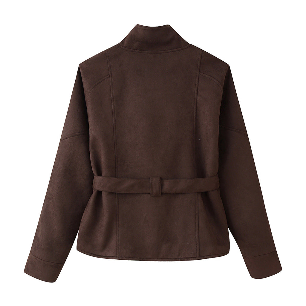 Elegant Oversized Bomber Jacket with Waist Belt
