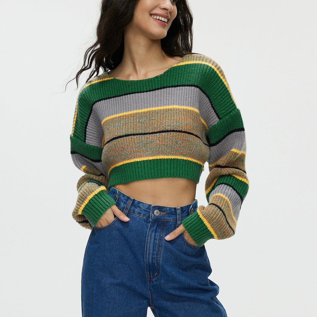 Women's Striped Crop Sweater
