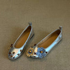 Women's Ballet Flats with Floral Decor and Shimmering Surface