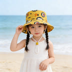 Unisex Kids' Wide Brim Sun Hat with Chin Strap and Unicorn Print