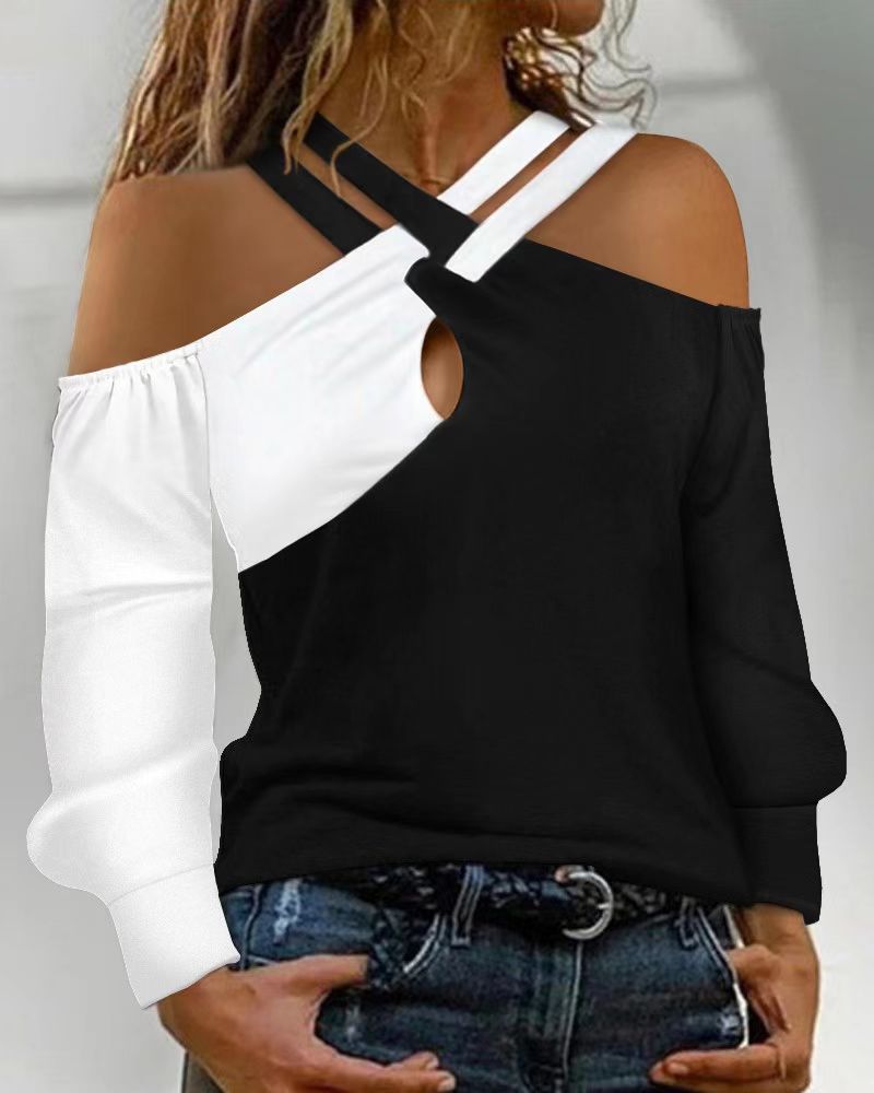 Women's Asymmetrical Off-Shoulder Top with Connecting Straps
