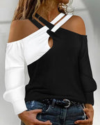 Women's Asymmetrical Off-Shoulder Top with Connecting Straps