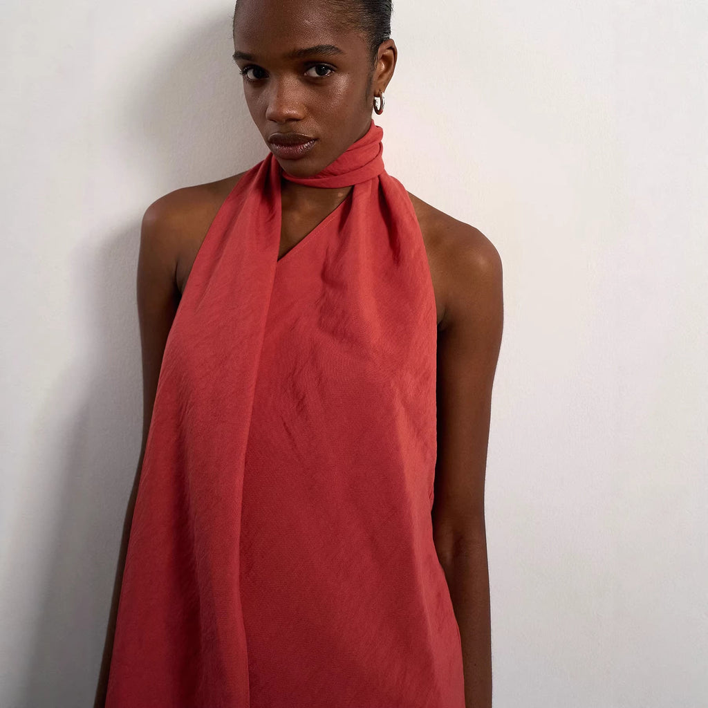Women's Asymmetrical Wrap Top with Elegant Scarf