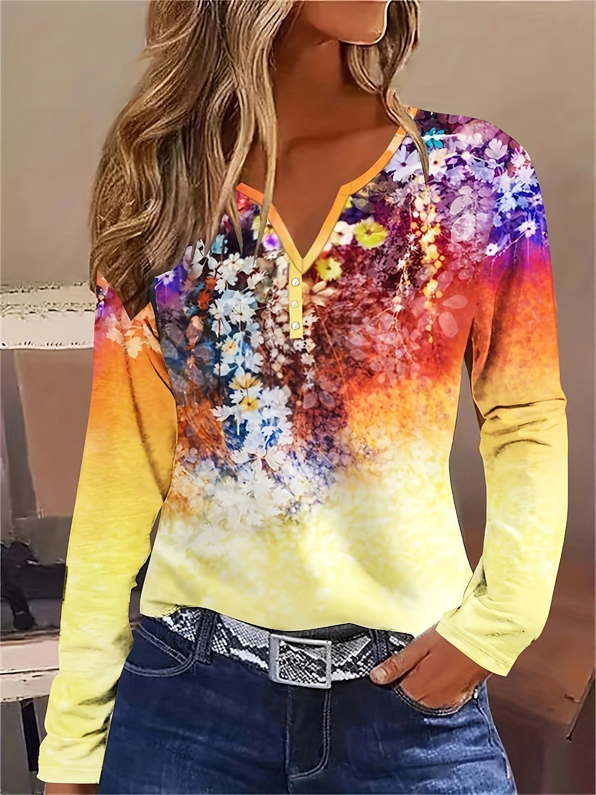 Women's Floral Long-Sleeve Button-Down Shirt