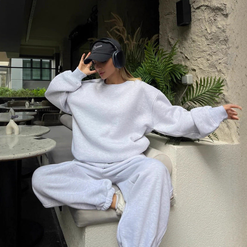 Women's Comfortable Cozy Loungewear Set with Elastic Waist and Wide-Leg Pants