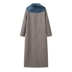 Women's Elegant Long-Sleeve Coat with Velvet Accents