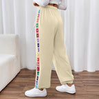 Women's Casual Pants with Floral Pattern and Elastic Waistband