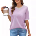 Casual Short-Sleeve Shirt with Striped Collar