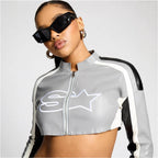Women's Cropped Sports Jacket with Contrast Stripes