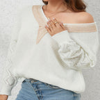 Elegant V-Neck Sweater with Attractive Lace Sleeves