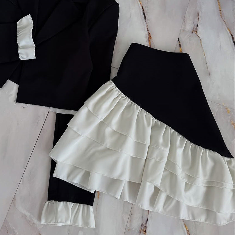 Women's Elegant Cropped Blazer with Ruffle Details