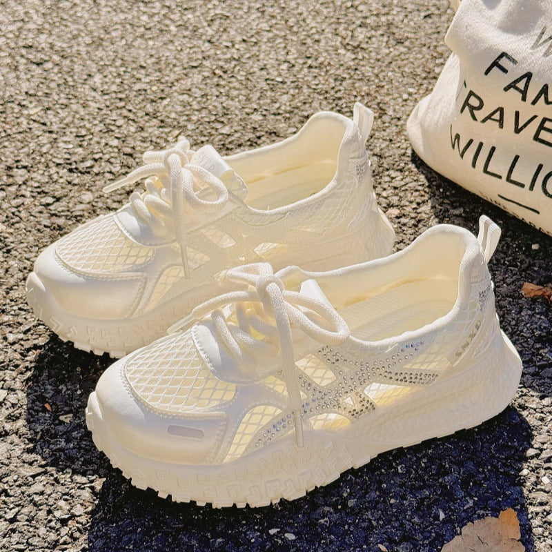 Women's Breathable Sneakers with Mesh Design and Glitter Accents