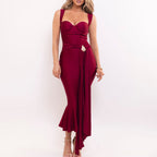 Women's Evening Dress with Wrap Design and Rhinestone Detail