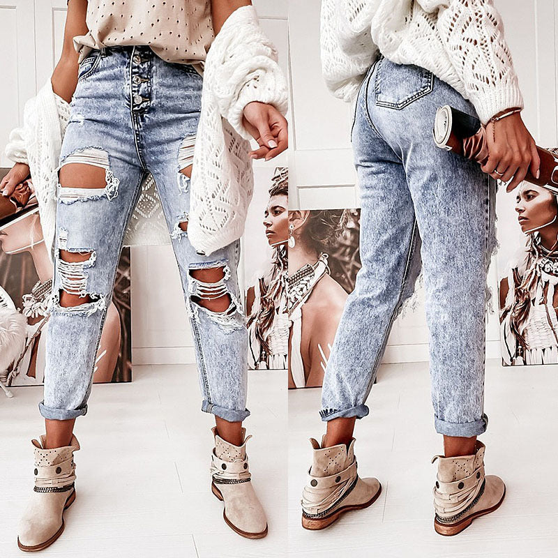 Women's Boyfriend Jeans with Destroyed Details