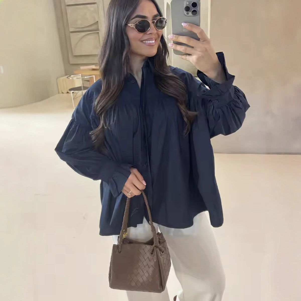 Elegant Women's Blouse with Ruffle Details