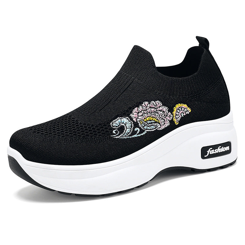 Women's Athletic Sneakers with Floral Design and Adjustable Platform Sole