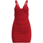 Women's Sophisticated Mini Dress with Soft Ruching and Shimmering Star Pattern