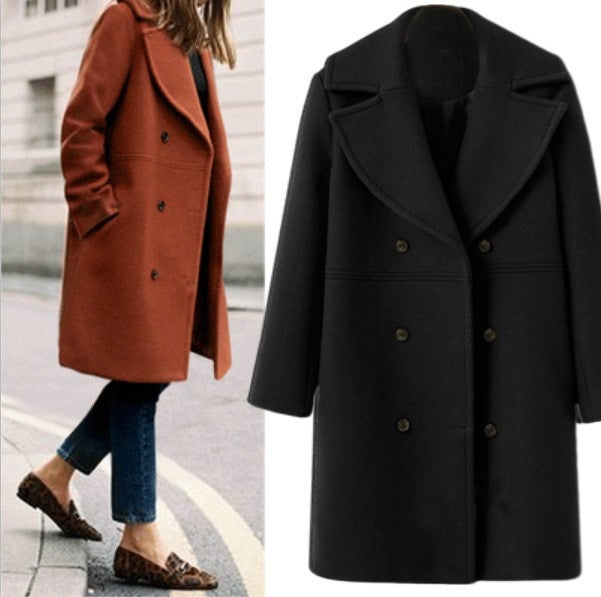 Women's Elegant Double-Breasted Coat with Modern Lapel
