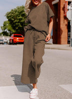 Women's Casual Jumpsuit Set in Soft Material with Elastic Waistband and Wide-Legged Pants