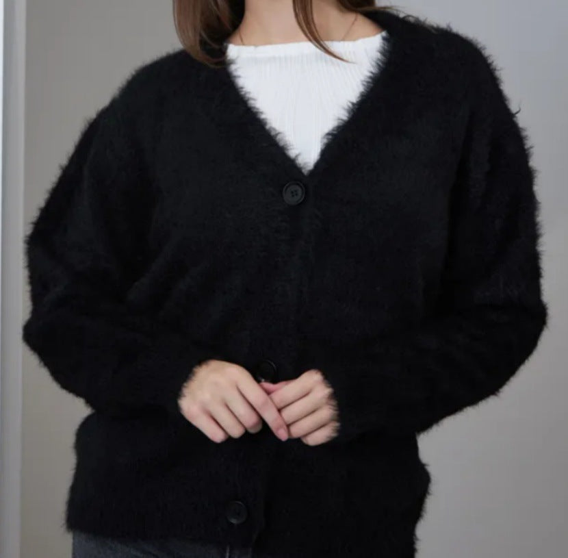 Women's Fluffy V-Neck Cardigan