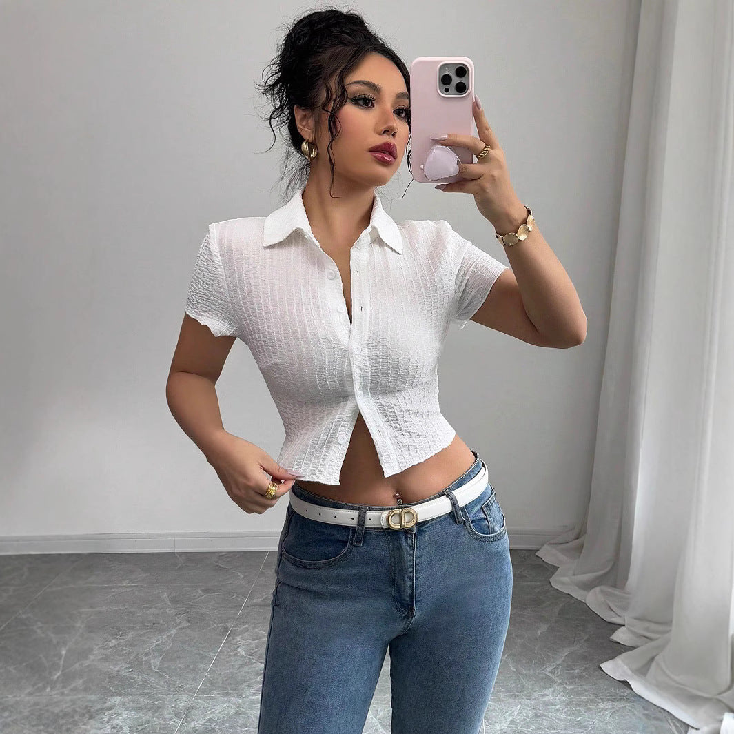 Women's Cropped Shirt with Textured Material