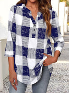 Women's Plaid Long-Sleeve Button-Detail Shirt